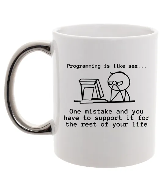 Чашка с цветной ручкой Programming is like sex Серебро фото