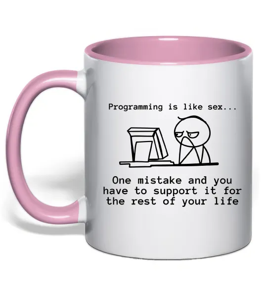 Чашка с цветной ручкой Programming is like sex Нежно розовый фото