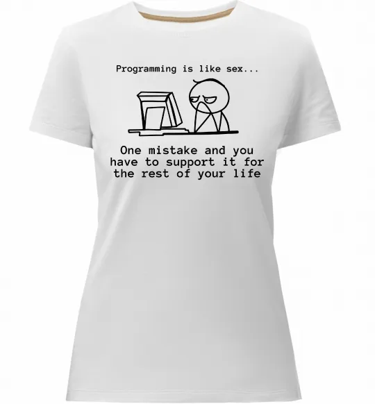 Женская премиум футболка Programming is like sex Белый фото