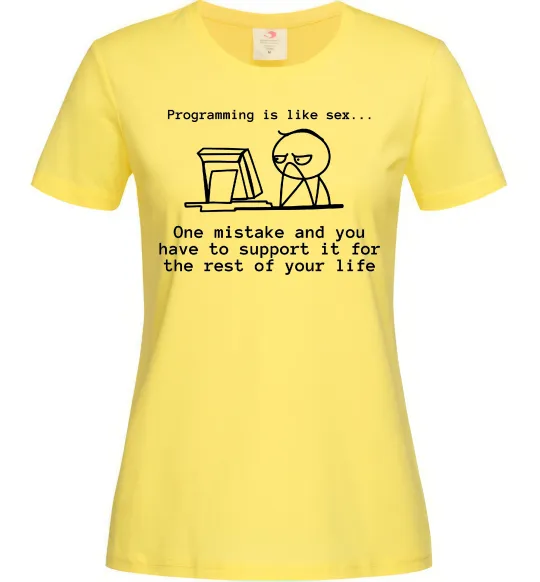 Женская футболка Programming is like sex Лимонный фото