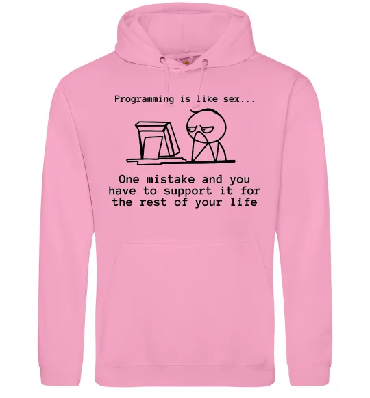 Мужская толстовка (худи) Programming is like sex Розовый фото