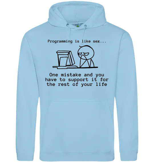 Мужская толстовка (худи) Programming is like sex Голубой фото