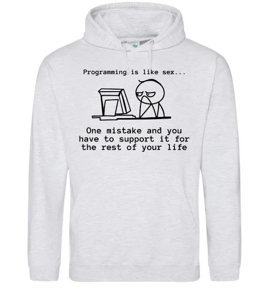 Женская толстовка (худи) Programming is like sex Серый меланж фото