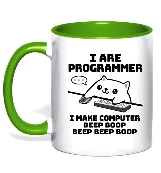 Чашка з кольоровою ручкою I make computer beep boop boop Лаймовий фото