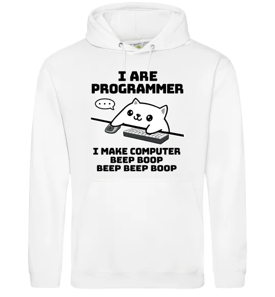 Мужская толстовка (худи) I make computer beep boop boop Белый фото