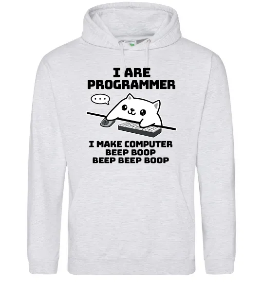 Мужская толстовка (худи) I make computer beep boop boop Серый меланж фото