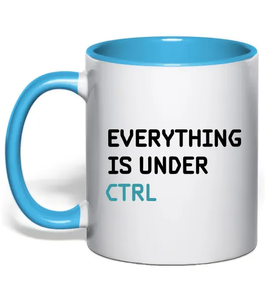 Чашка с цветной ручкой Everything is under ctrl Голубой фото