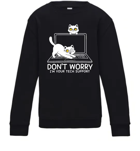 Детский Свитшот Tech support cat Черный фото