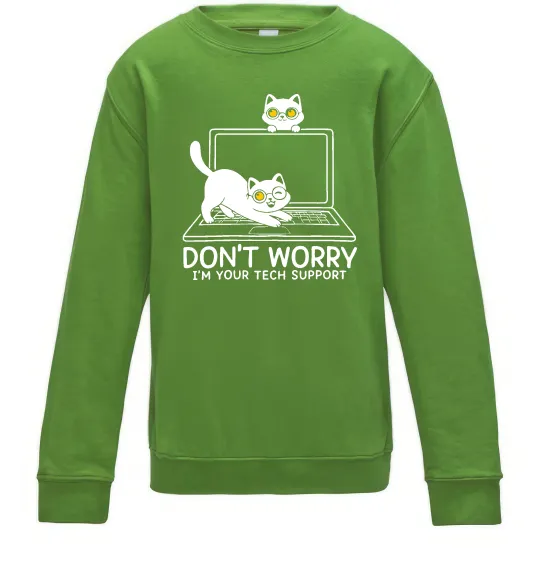 Детский Свитшот Tech support cat Лаймовый фото