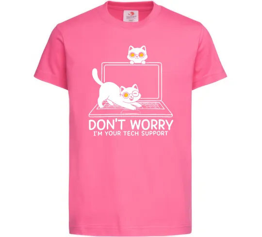 Детская футболка Tech support cat Ярко-розовый фото