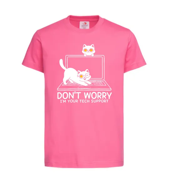 Детская футболка Tech support cat Ярко-розовый фото