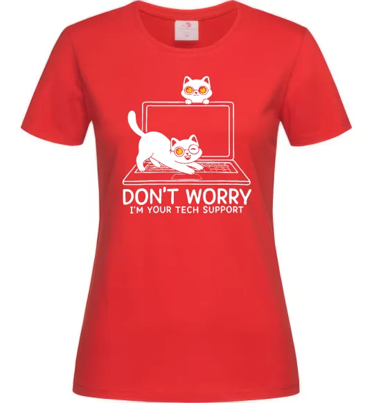 Женская футболка Tech support cat Красный фото