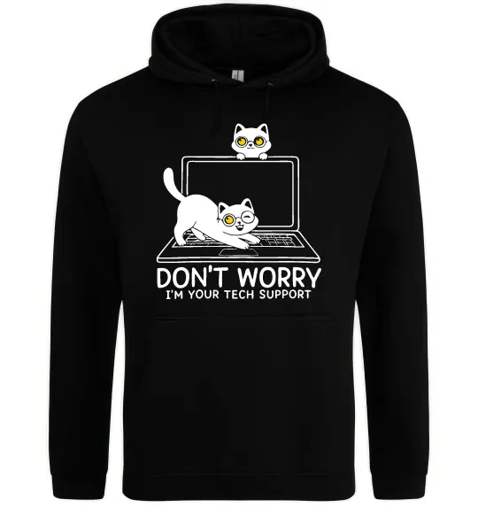 Женская толстовка (худи) Tech support cat Черный фото