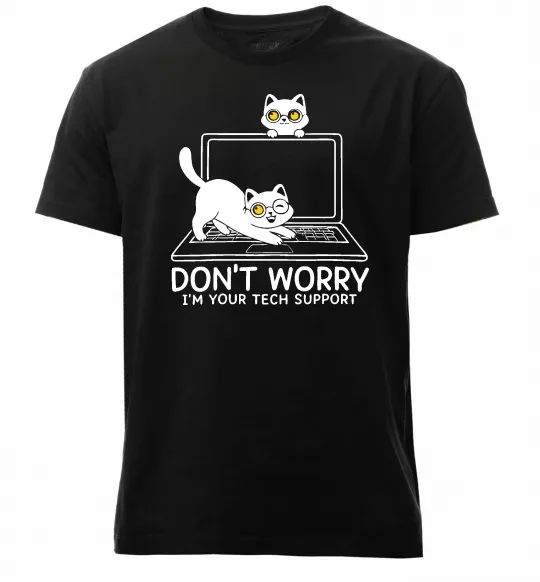 Мужская премиум футболка Tech support cat Черный фото