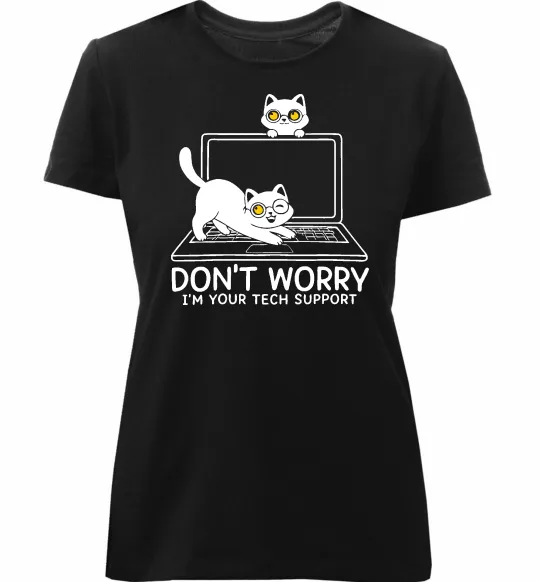Женская премиум футболка Tech support cat Черный фото