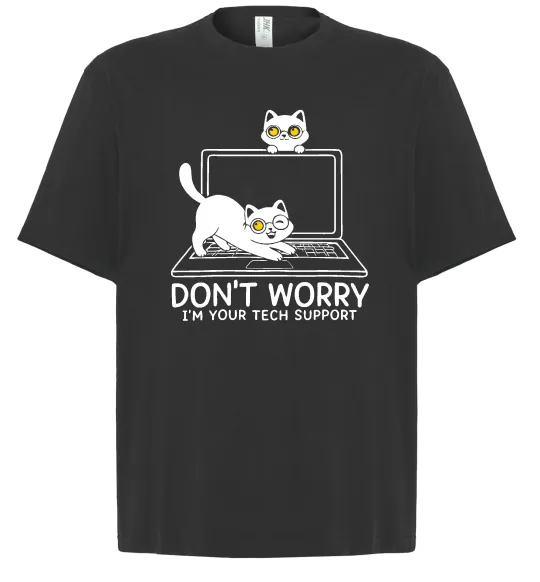 Футболка Оверсайз Tech support cat Черный фото