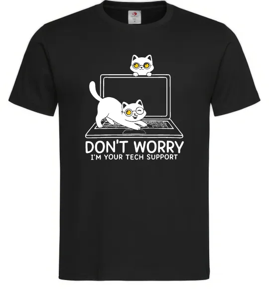 Мужская футболка Tech support cat Черный фото