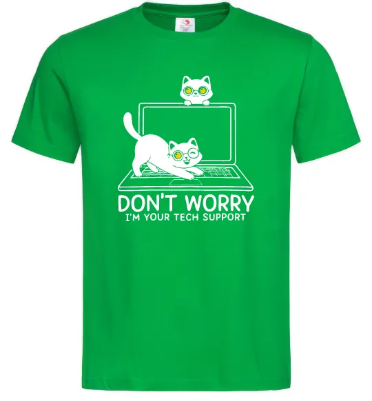 Мужская футболка Tech support cat Зеленый фото