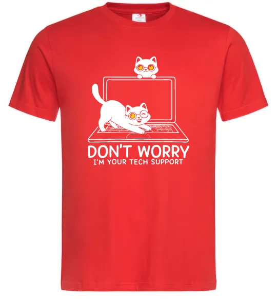 Мужская футболка Tech support cat Красный фото