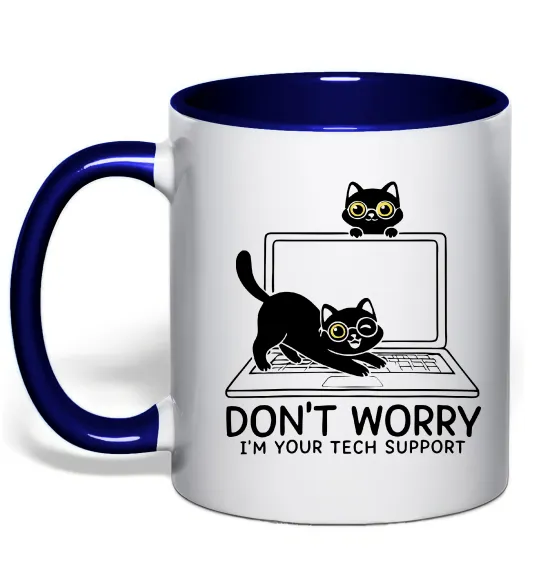 Чашка с цветной ручкой Tech support cat Глубокий темно-синий фото