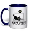 Чашка с цветной ручкой Tech support cat Глубокий темно-синий фото