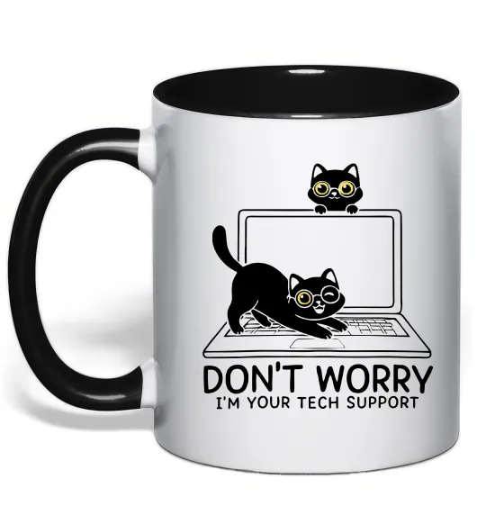 Чашка с цветной ручкой Tech support cat Черный фото