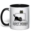 Чашка с цветной ручкой Tech support cat Черный фото