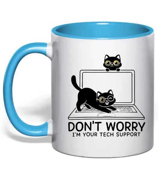 Чашка с цветной ручкой Tech support cat Голубой фото