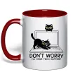 Чашка с цветной ручкой Tech support cat Красный фото