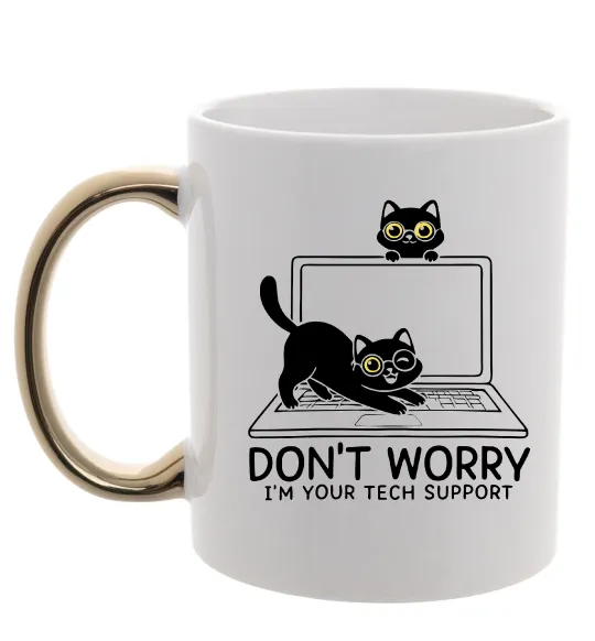 Чашка с цветной ручкой Tech support cat Золото фото