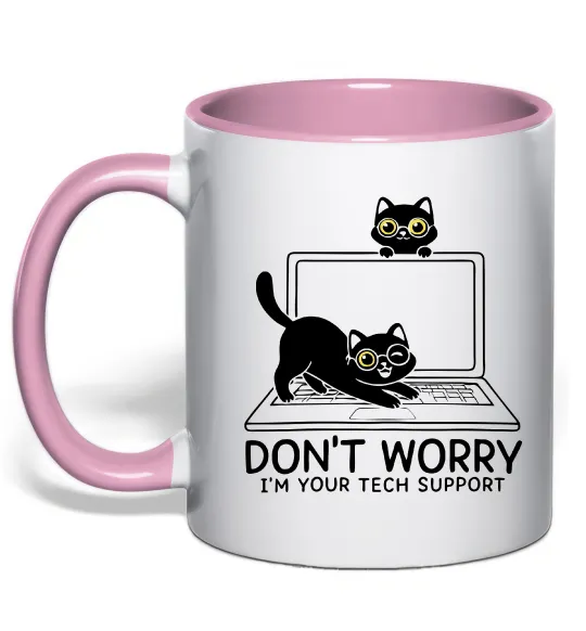 Чашка с цветной ручкой Tech support cat Нежно розовый фото
