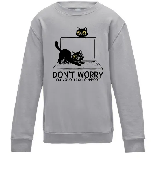 Детский Свитшот Tech support cat Серый меланж фото