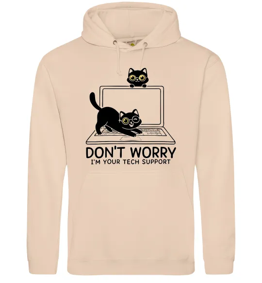 Мужская толстовка (худи) Tech support cat Песочный фото