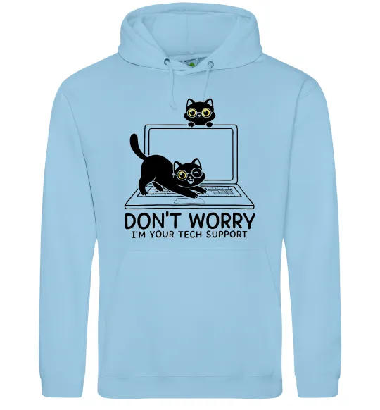 Мужская толстовка (худи) Tech support cat Голубой фото