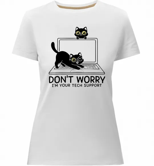 Женская премиум футболка Tech support cat Белый фото