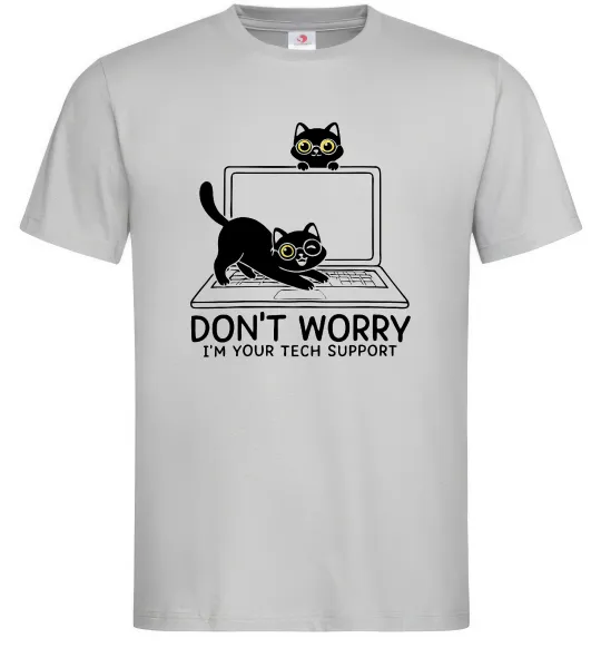 Мужская футболка Tech support cat Серый фото