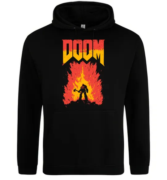 Мужская толстовка (худи) Doom fire Черный фото