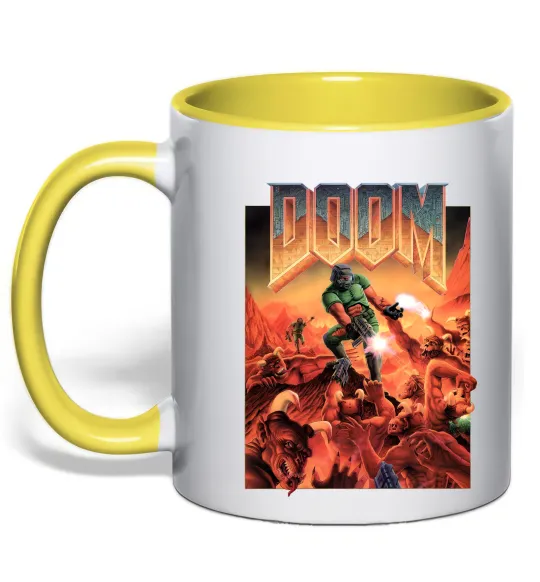Чашка с цветной ручкой Doom retro Солнечно желтый фото