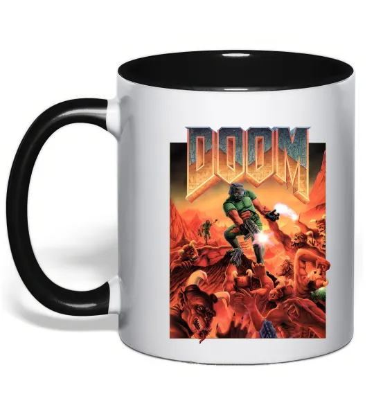 Чашка с цветной ручкой Doom retro Черный фото