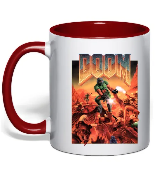 Чашка с цветной ручкой Doom retro Красный фото