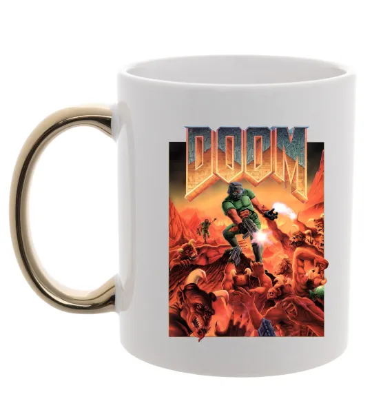 Чашка с цветной ручкой Doom retro Золото фото
