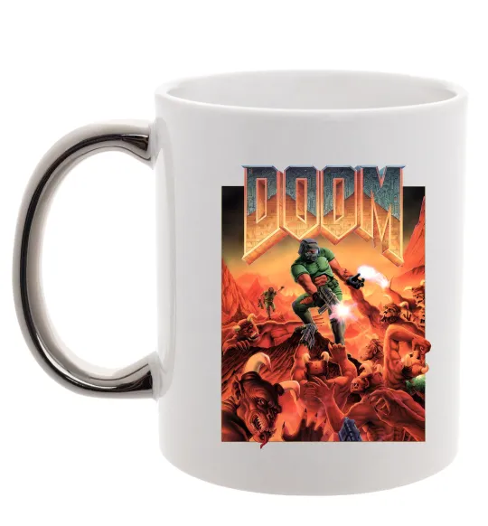 Чашка с цветной ручкой Doom retro Серебро фото