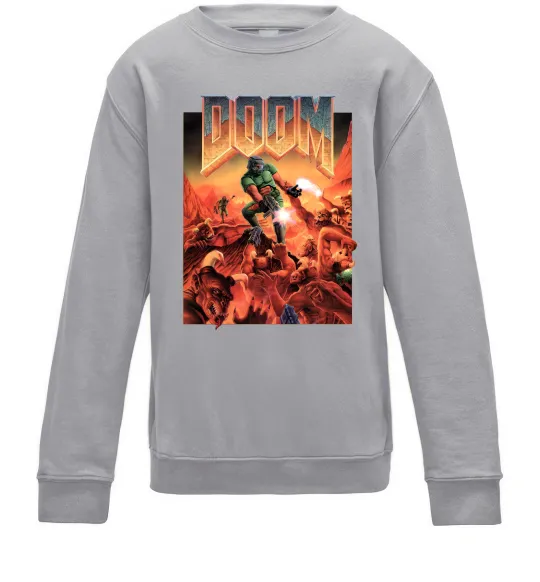 Детский Свитшот Doom retro Серый меланж фото