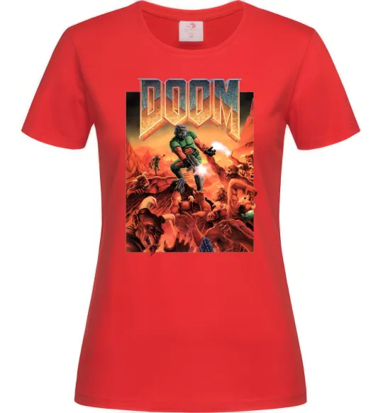 Женская футболка Doom retro Красный фото