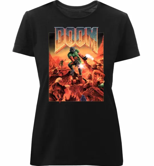Женская премиум футболка Doom retro Черный фото