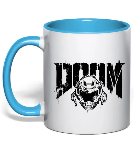 Чашка з кольоровою ручкою Doom Блакитний фото