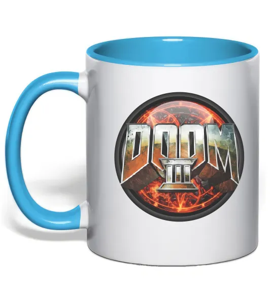 Чашка з кольоровою ручкою Doom 3 Блакитний фото