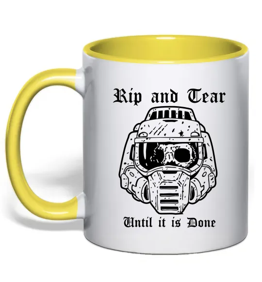 Чашка с цветной ручкой Rip and tear Лимонный фото