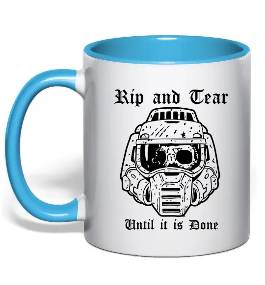 Чашка с цветной ручкой Rip and tear Голубой фото