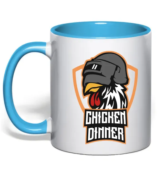 Чашка с цветной ручкой Chiken dinner Голубой фото